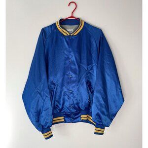 90s vintage blue striped unisex silky satin bomber jacket Dunbrooke made in USA